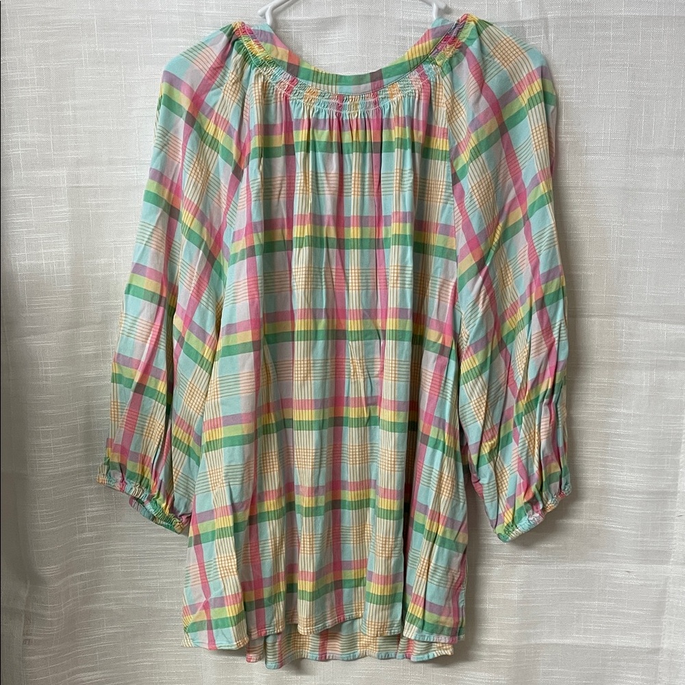 crown & ivy Multicolor Plaid Blouse 3X Plus size Ladies - Picture 2 of 5